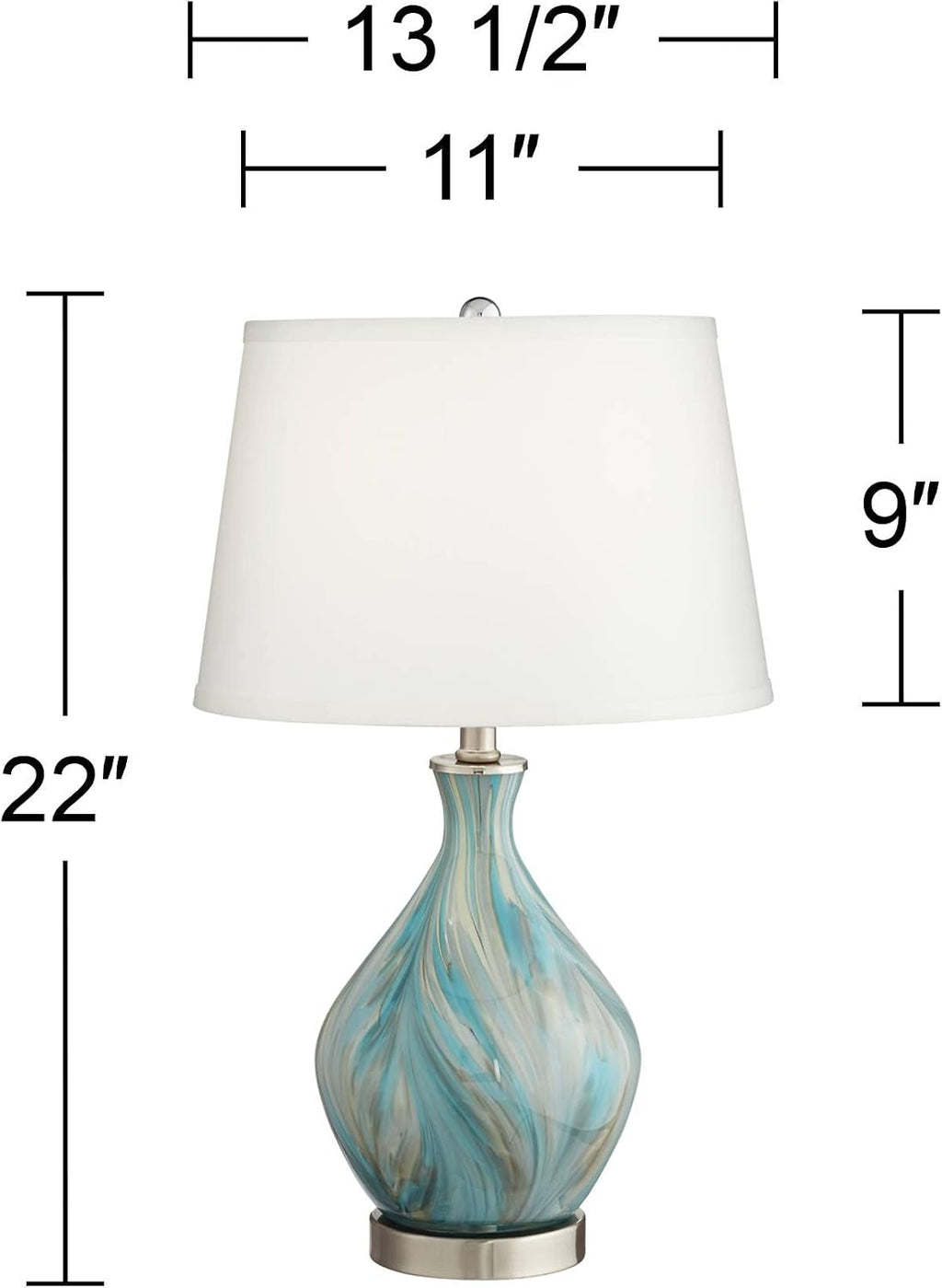 360 Lighting Cirrus Modern Style Accent Table Lamp 22' High Blue Gray Glazed Art Glass Off White Drum Shade Decor for Living Room Bedroom House Bedside Nightstand Home Office (Color May Vary)