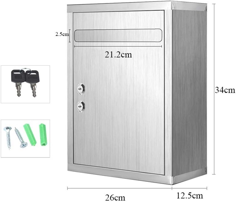 Post Box, Wall Mounted Aluminum Alloy Mailbox Modern Home Office Suggest Fundraising Security Letterboxes with 2 Keys for Outside Wall, Wedding (Color : E)