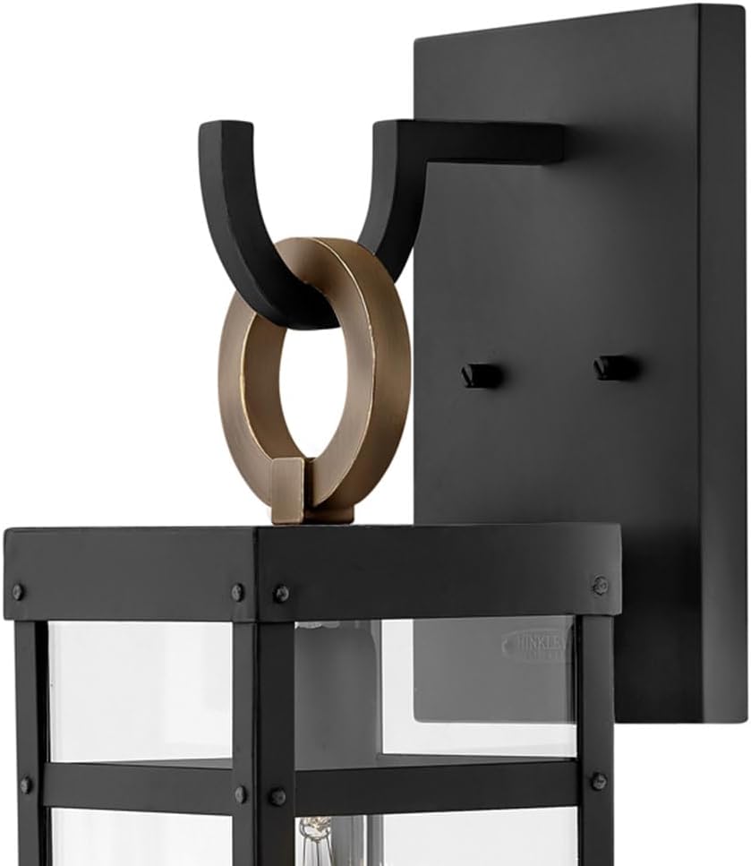 Hinkley Porter 2800BK-LL Medium Outdoor Wall Mount Lantern and LED Bulb, Modern Farmhouse and Arts and Crafts Style, Part of Lisa McDennon, Black and Burnished Bronze