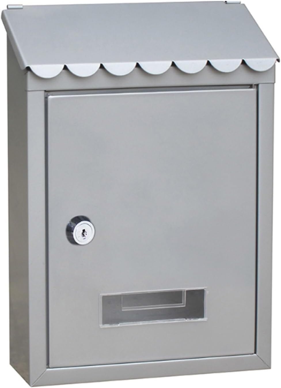 Metal Mailbox Wall Mount Letter Delivery Box Lockable Post Office Box Hanging Curbside Mailbox Water Baffle Storage Letterbox(Grey)