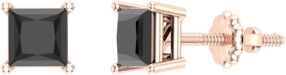 Black Diamond Stud Earrings for Women Men Princess Cut 14K Gold Gift Box Authenticity Cards