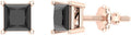 Black Diamond Stud Earrings for Women Men Princess Cut 14K Gold Gift Box Authenticity Cards