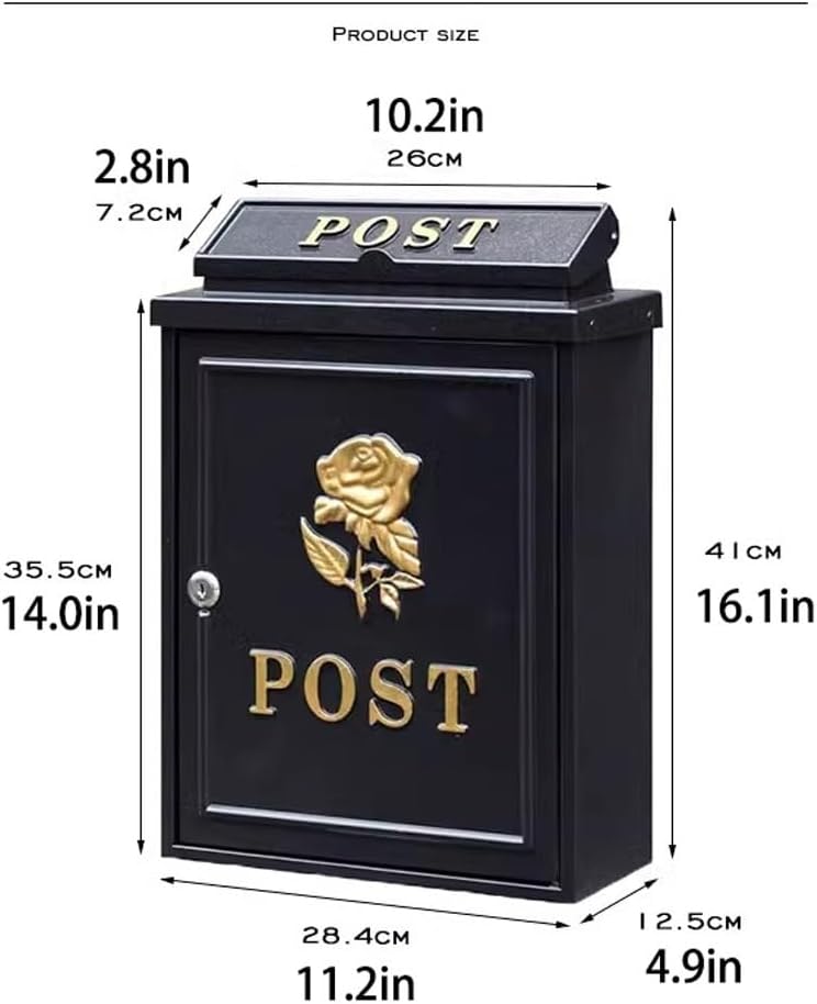 Wall Mount Mailbox, Retro Aluminum Metal Drop Box, Mail Box with Key Lock, Lockable Post Mail Box for Envelope, Home, Office Business, Decor