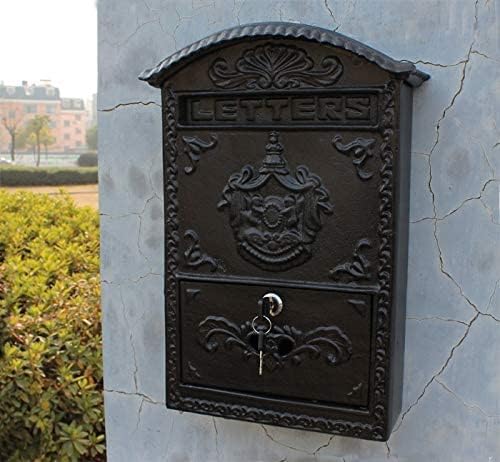 Cast Aluminum Mailbox Postbox Embossed Trim Decorative Metal Wall Mail Post Letters Box for Yard Patio Lawn Garden Outdoor Home
