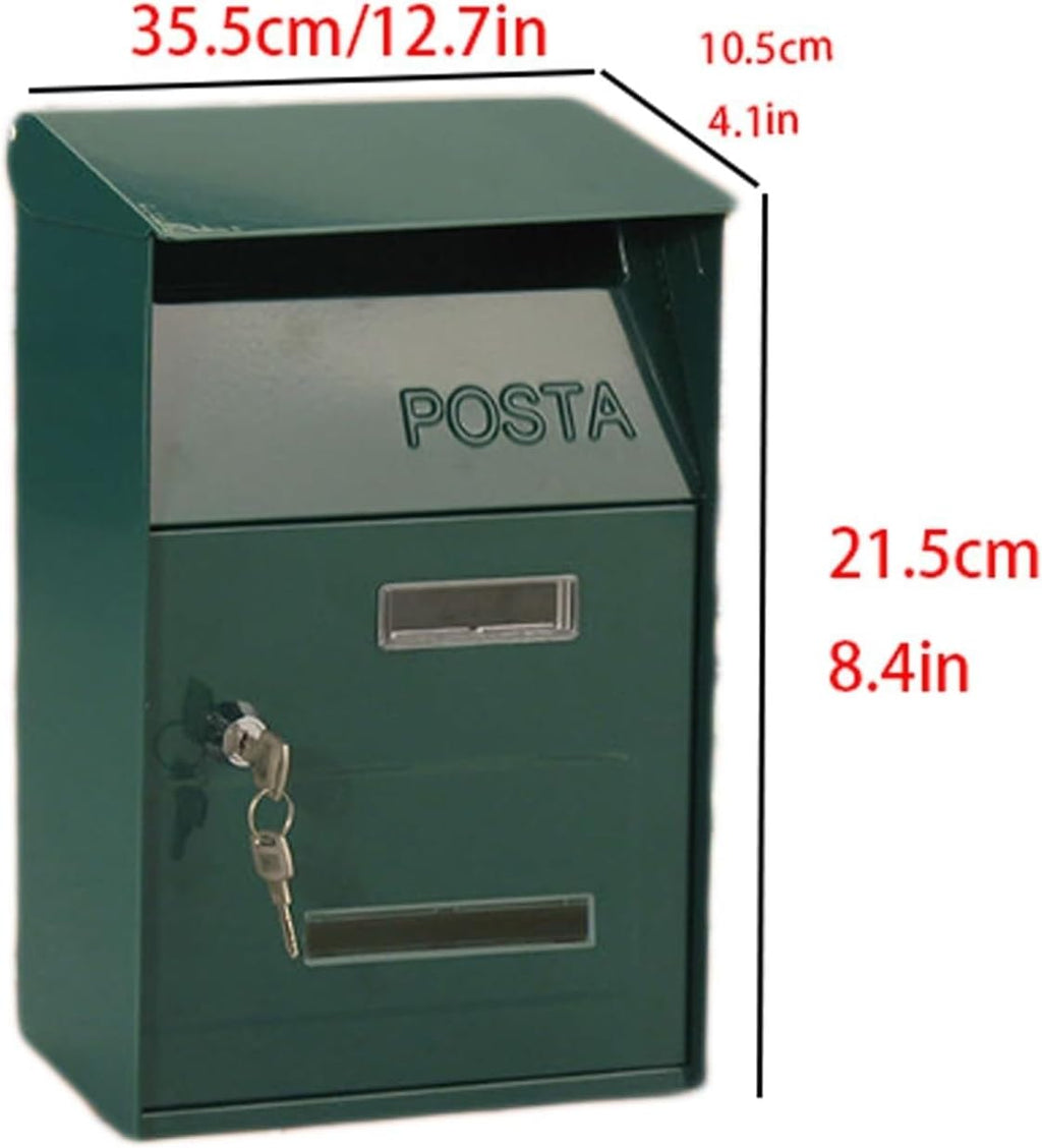 Garden Mailbox Hanging Post Office Box Wall Mount Drop Box Outdoor Letter Delivery Box with Key Lockable Curbside Mailbox Vintage(Grey)