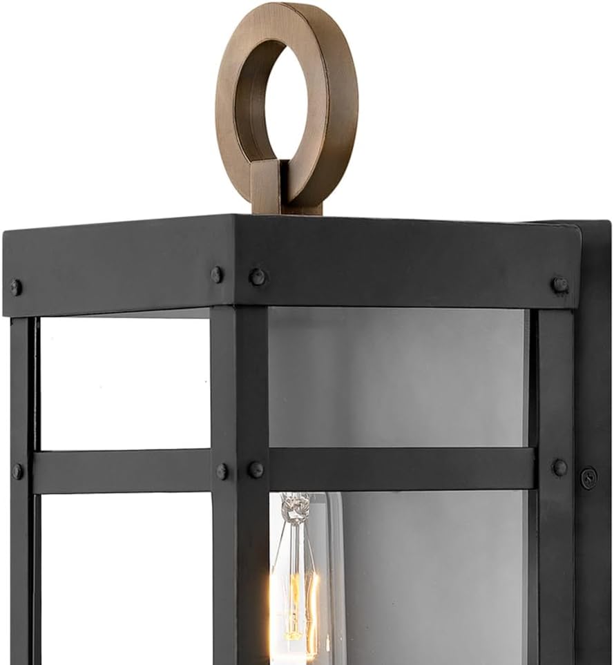 Hinkley Porter Single Light Wall Mount Outdoor Lantern – Lisa McDennon, Estate Series, Bulb Included, Aluminum, Clear Glass – Black with Burnished Transitional Accents