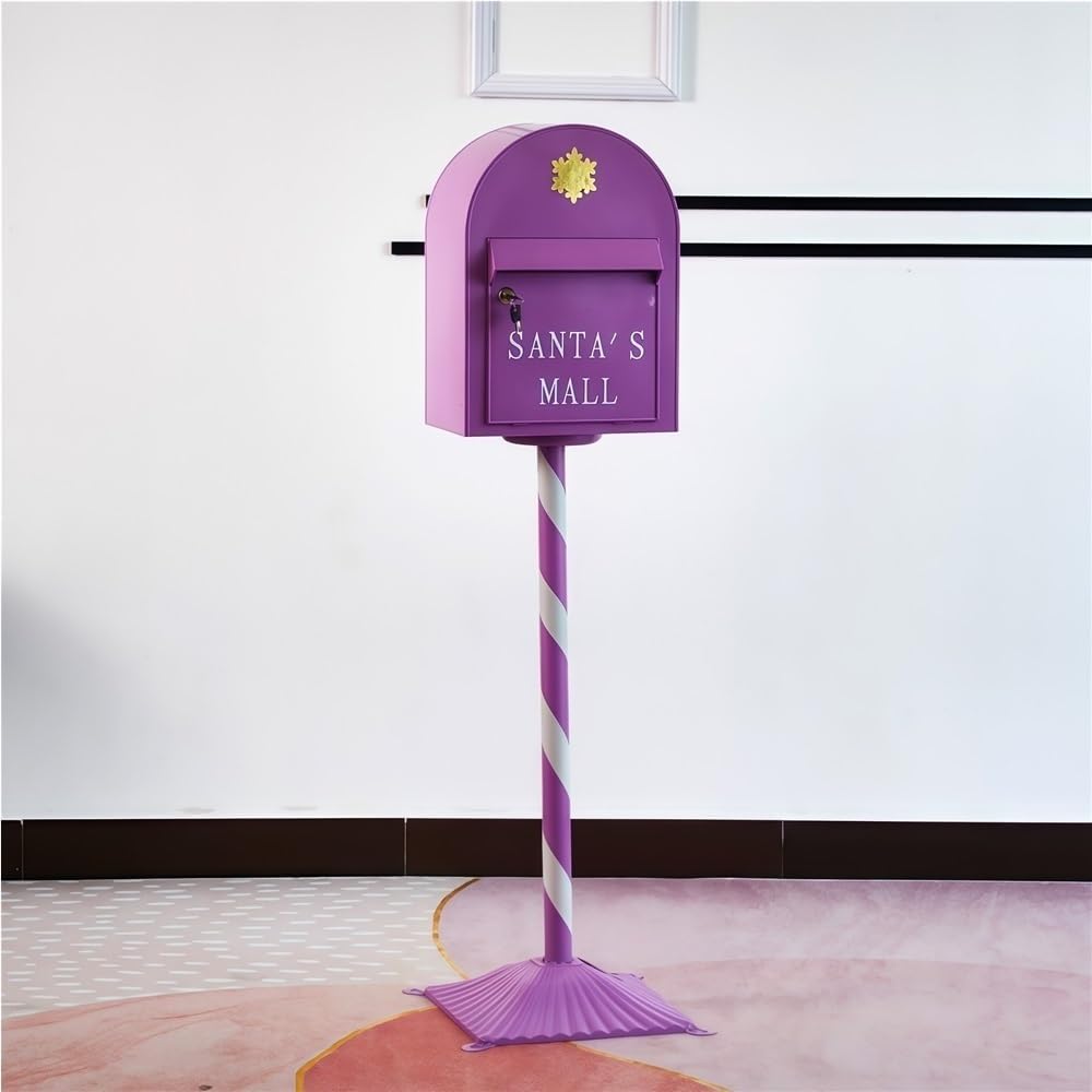 Outdoor Standing Metal Mailbox with Lock, Mail Box with Flip-Down Door, Large Capacity Mailboxes for House, Yard, Garden(Purple)