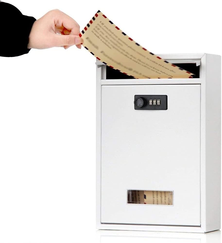 Mounted Mailbox with Combination Lock Metal Coded Lock Letterbox Post Newspaper Box (Color : Svart)