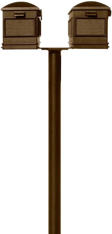 HPNS2-000-LM-BRZ The Hanford Rust Free Cast Aluminum Twin Mailbox Post System, Two Lewiston Mailboxes, Ships in 2 Boxes, Bronze
