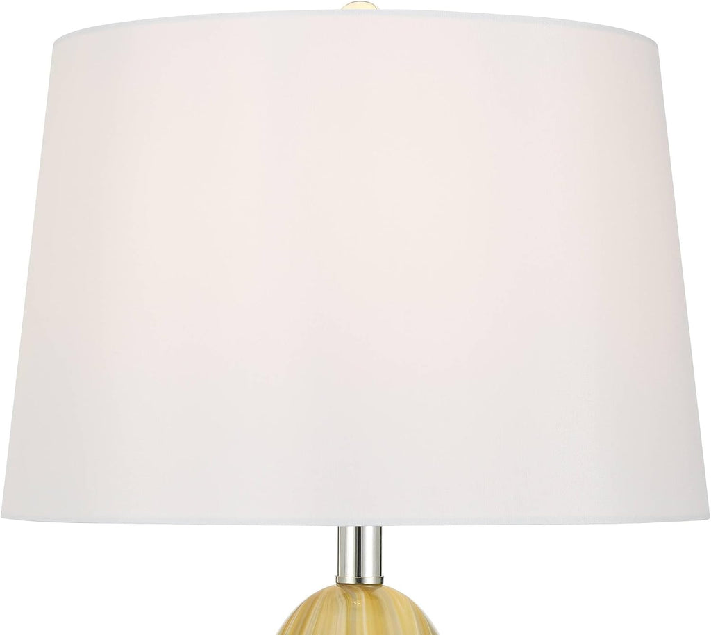 Possini Euro Design Pablo 27' Tall Modern 3-Way Table Lamp Yellow Vortex Finish Art Glass Single Fabric White Shade Living Room Bedroom Bedside Nightstand House Office Home Reading Kitchen Entryway