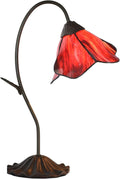 Bieye L12018 Flower Tiffany Style Stained Glass Table Lamp with 8-inch Wide Bent Glass Lampshade Lily Pad Base (Red, 1-Light)