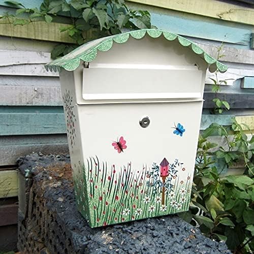 Outdoor Lockable Rustic Color Painting Patterns Metal Iron Mailbox Letter Holder Letterbox Post Box Home Garden Decoration(Color:Color 1)