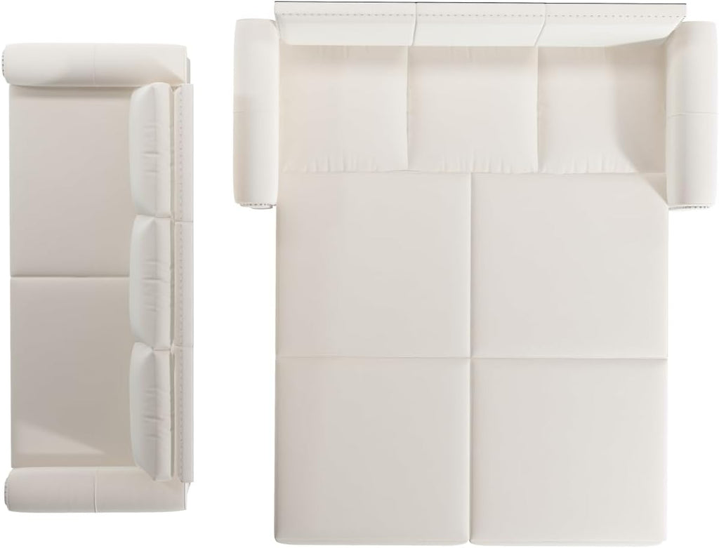93.7' Pull Out Sofa Bed King Size with Pillows,3-in-1 Convertible Sleeper Couch with Nails Trim,Velvet Upholstered 3 Seater Sofabed for Living Room,Beige