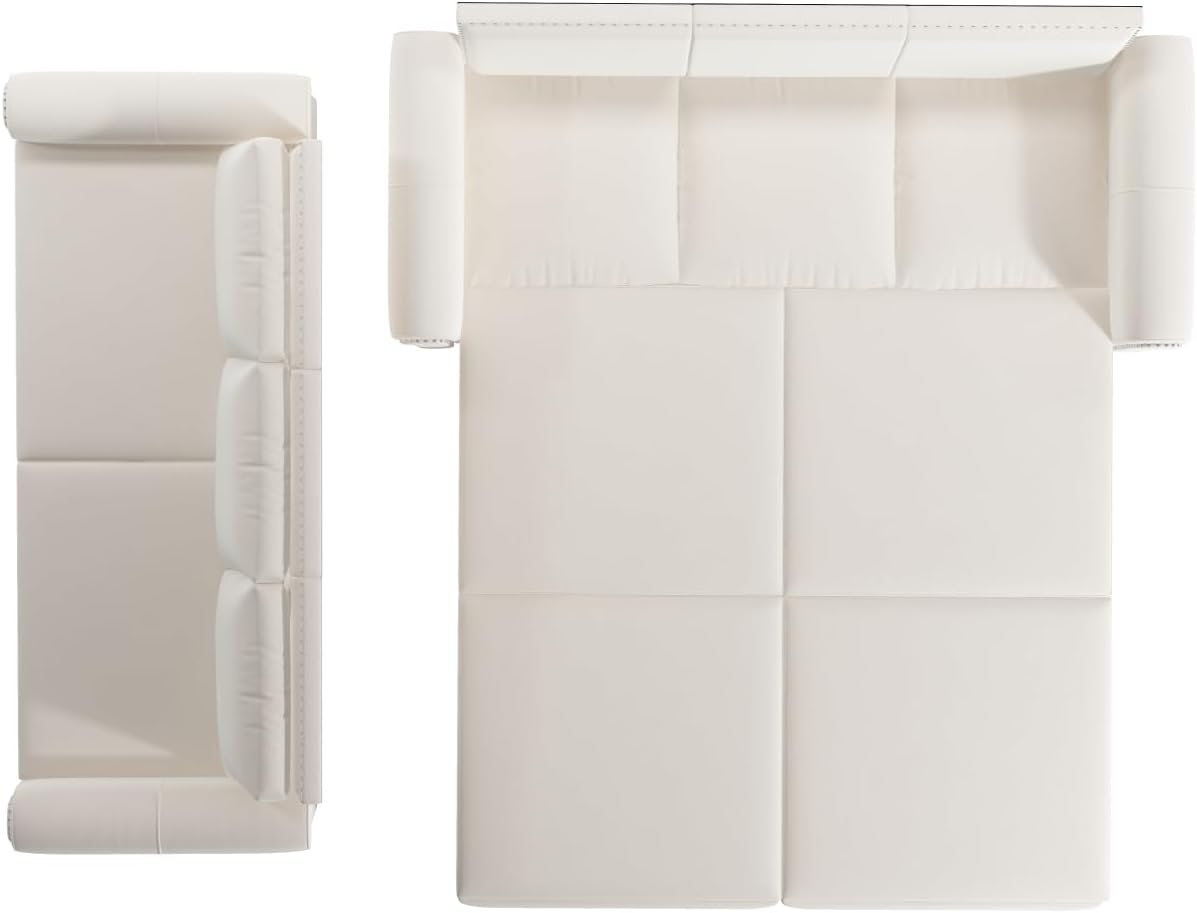 93.7' Pull Out Sofa Bed King Size with Pillows,3-in-1 Convertible Sleeper Couch with Nails Trim,Velvet Upholstered 3 Seater Sofabed for Living Room,Beige