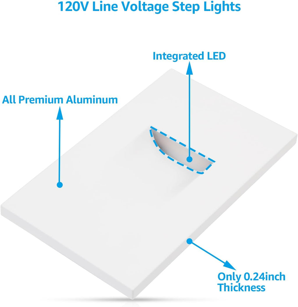 LEONLITE 12-Pack 5CCT 120V LED Step Lights, 3.5W 5%-100% Dimmable Stair Lights Indoor Outdoor Wet Location, CRI90, ETL, Aluminum, 150LM, Vertical, 2700K/3000K/3500K/4000K/5000K, White
