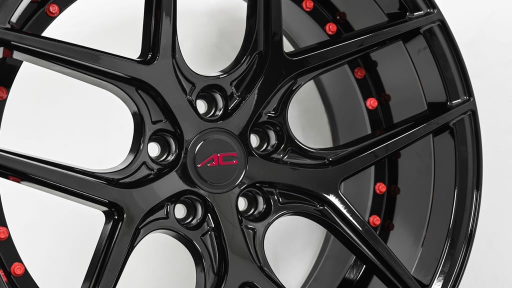 Divino | 20 Inch Rims (Set of 4 Wheels) - Gloss Black with Red Rivets Finish - Fits Most Sedans, Coupes, and SUVs - Concave Rim Wheel