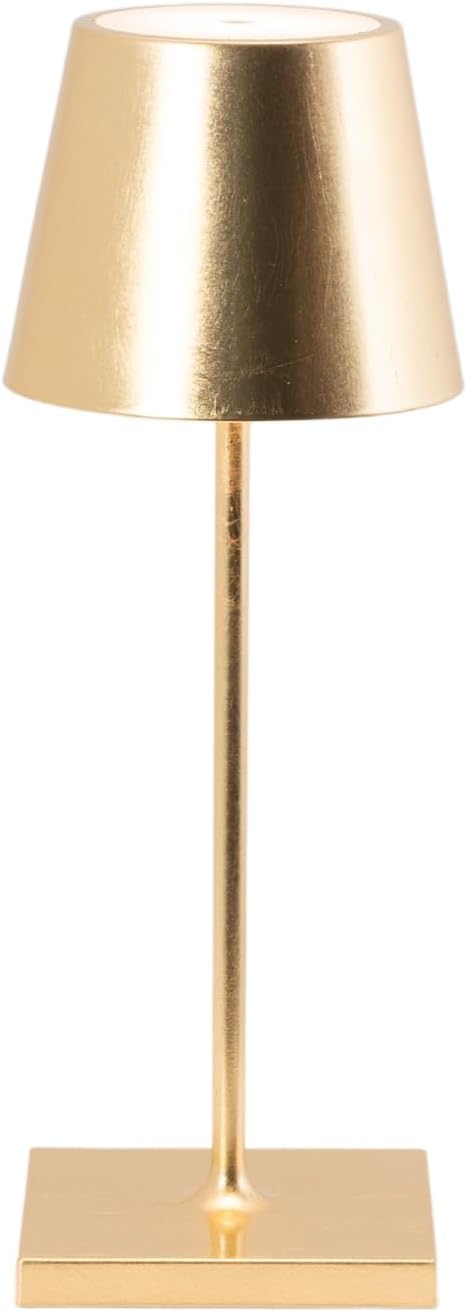 Zafferano, Poldina Pro Mini Lamp with Gold Leaf, Rechargeable Cordless Table Lamp with Touch Controls, Usable as an Indoor Lamp, Dimmer, 2200-3000 K, Height 11.8 Inches