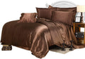 100% Pure Silk Sateen Sheet Set |7 Pcs|Fitted Sheet Fits Up to 15' Deep Pocket Mattress|Flat Sheet Fitted Sheet Duvet Pillowcase Set|Wrinkle Free Fade Resistant (Twin, Chocolate)
