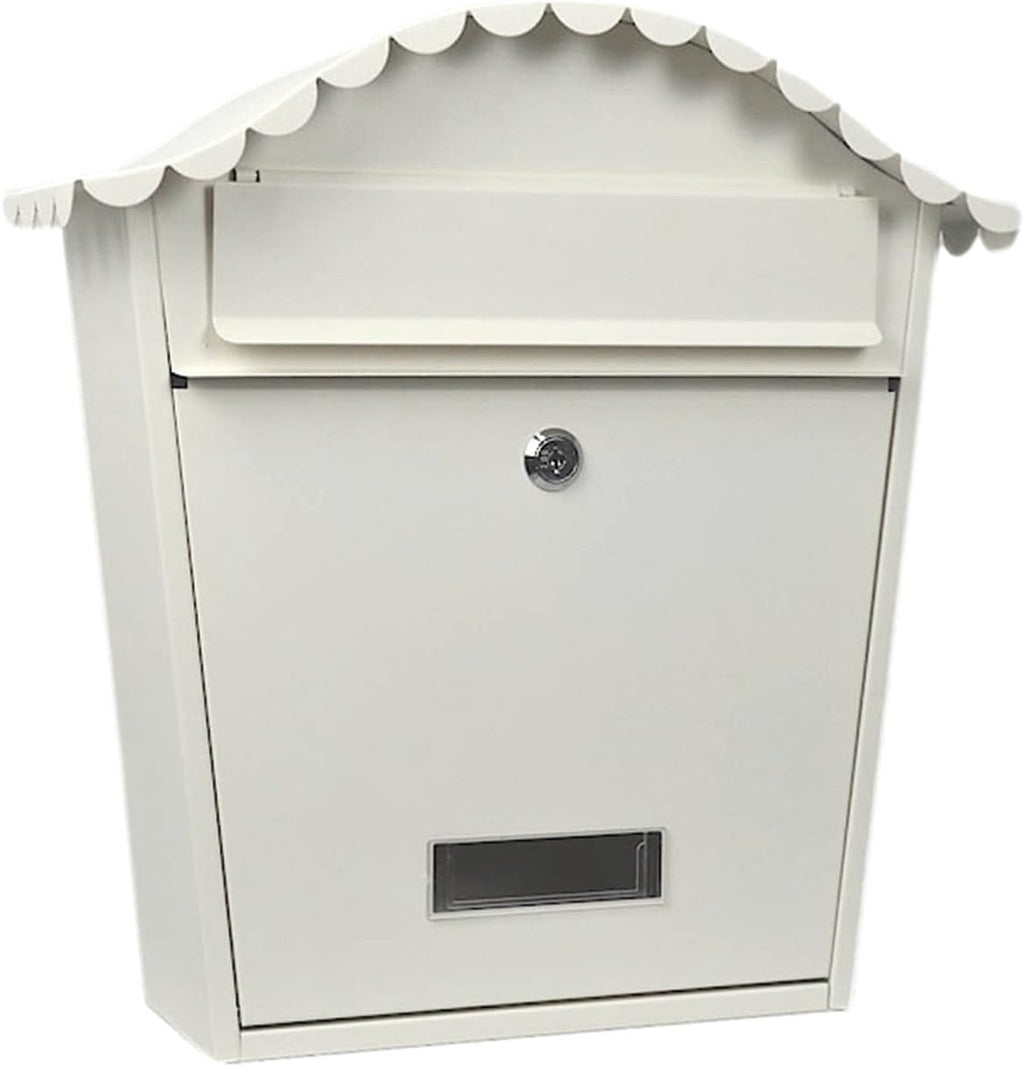 Secure Mailbox with Key Lock, Weatherproof Outdoor Post Box, Metal Collection Box, Hanging Lockable Mailbox for Safe Mail Delivery - Off-White Color