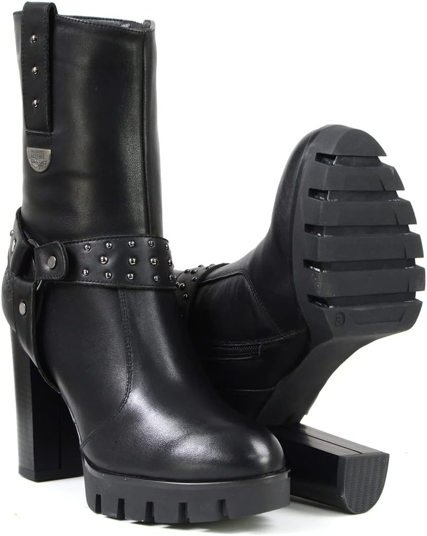 Milwaukee Leather MBL9303 Women's Classic Black Leather Casual Fashion Boots with Block Heel - 6