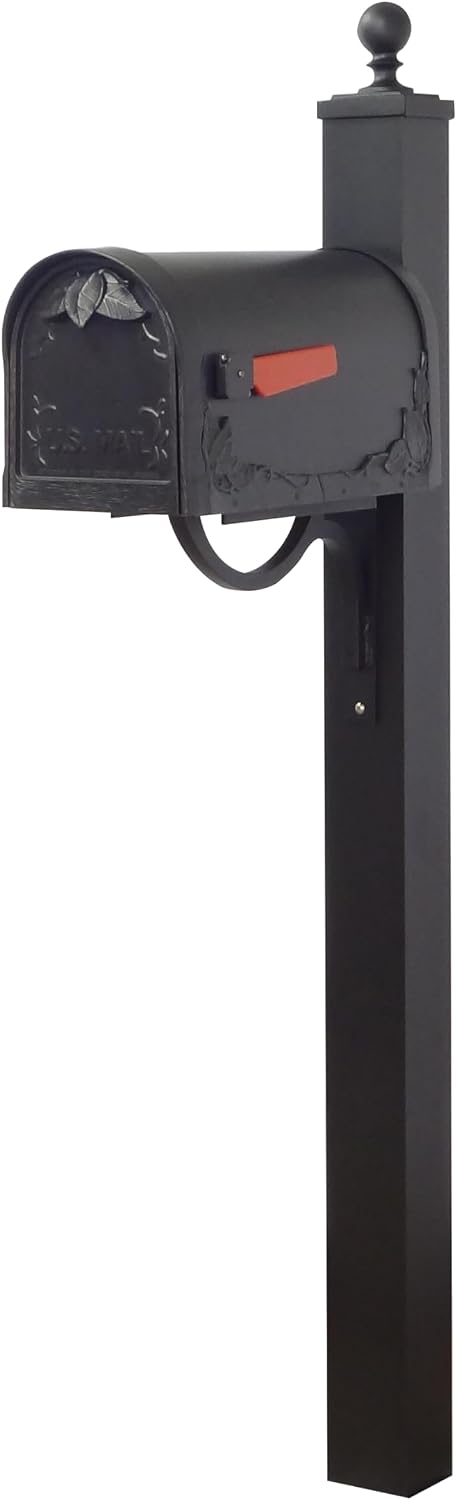 Special Lite Floral Curbside Mailbox with Springfield Post - Black Aluminum Mailbox with Direct Burial Post - SCF-1003_SPK-710-BLK