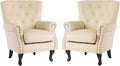 MOJAY PU Leather Accent Chair Set of 2, Modern Armchair Living Room Chair, Upholstered Club Chair with Rivet Trim, Mid-Century Sofa Chair with Sturdy Wood Legs for Bedroom (Ivory White)