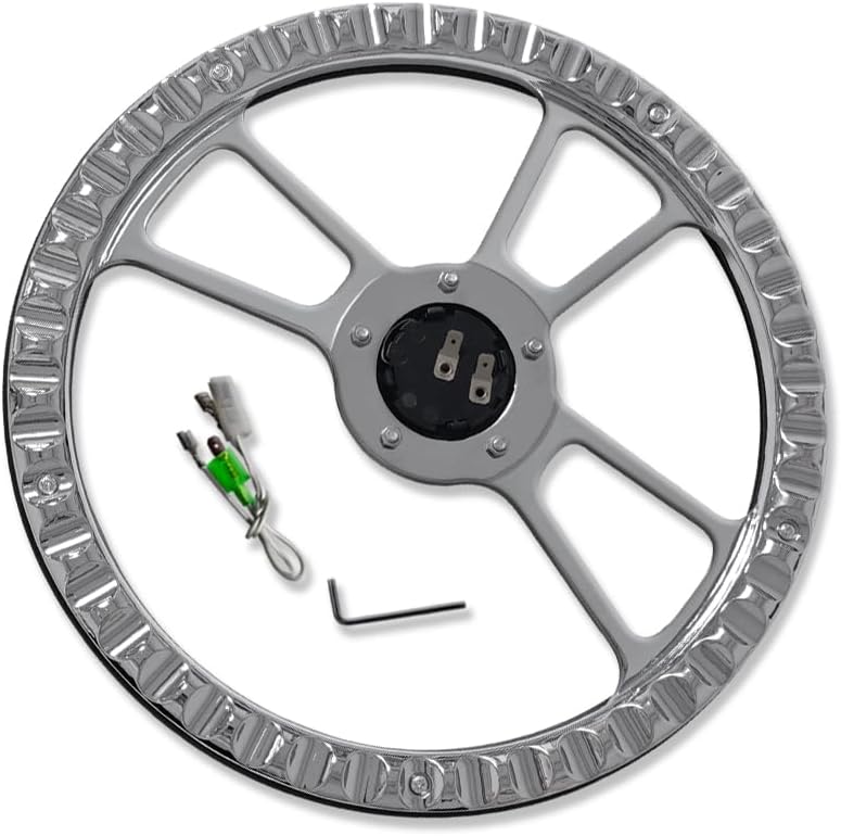 Chrome 14' Billet Aluminum 5 Holes Steering Wheel Split Tri Spoke Style with Black Leather Half Wrap & Horn Button