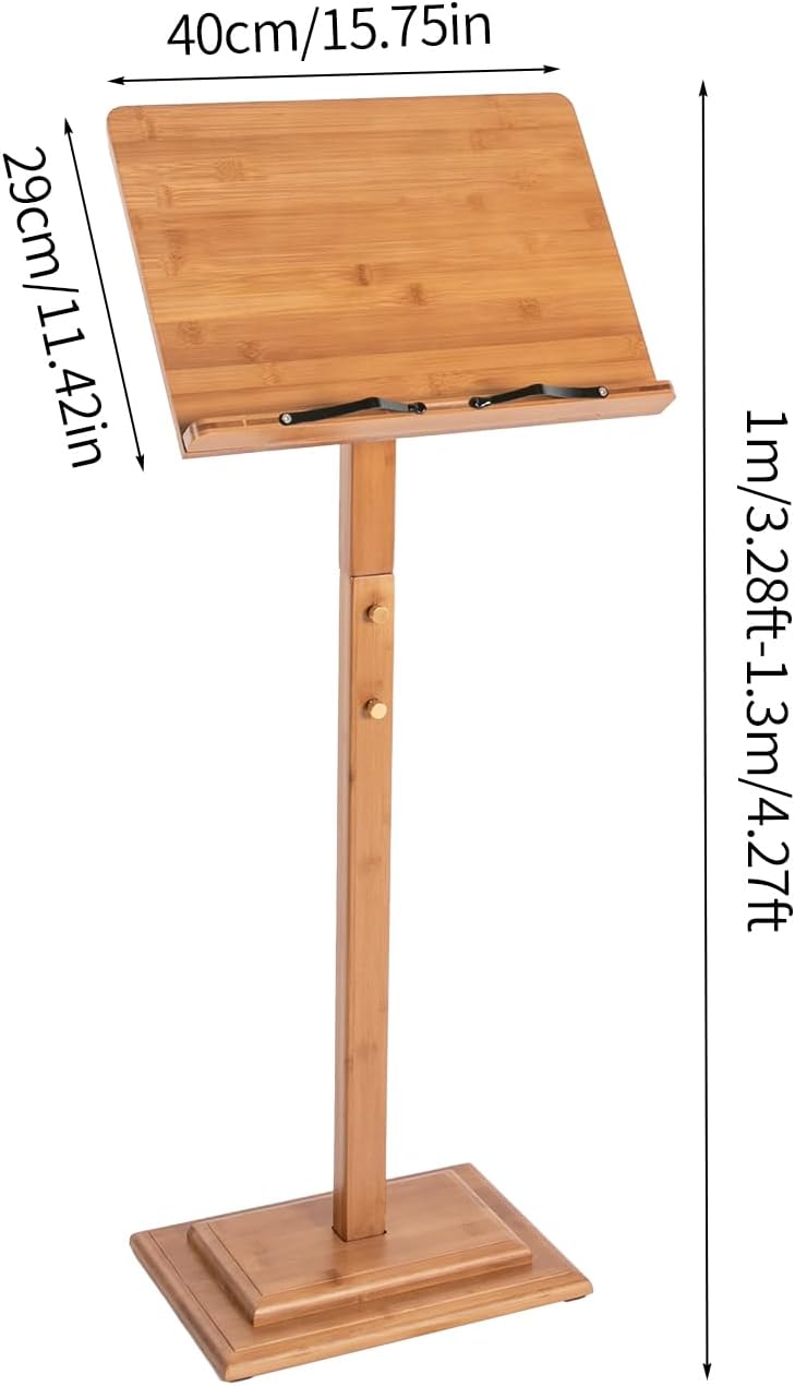 Bamboo Music Stand Adjustable Height Sheet Music Stand with Mobile Phone Holder, Anti-slip Foot Pads, Freestanding Music Stand 340° Rotatable Music Holder Rack (100-130cm)