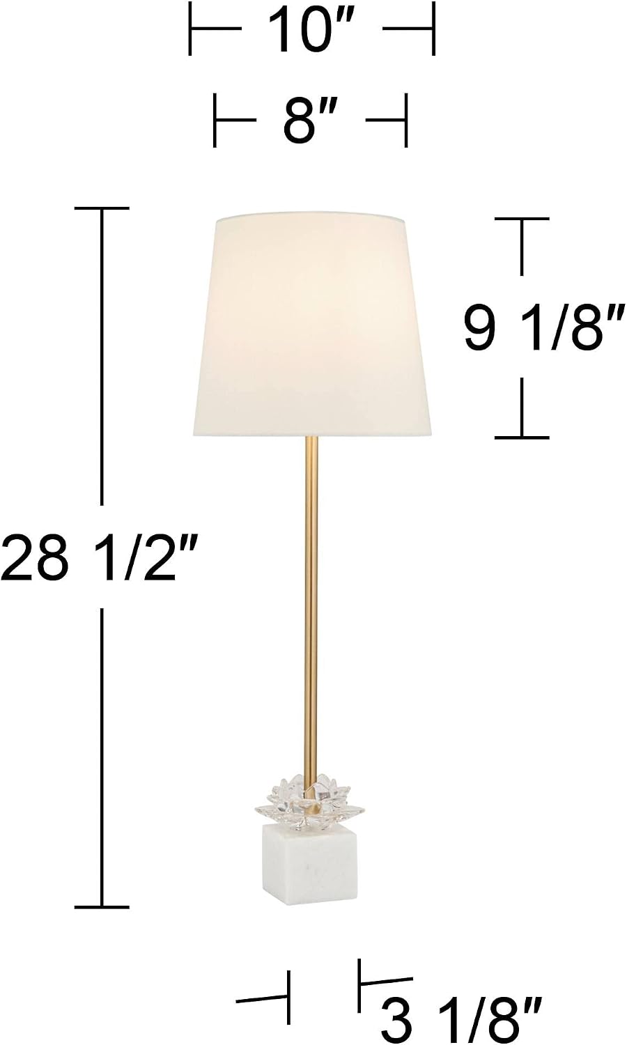 360 Lighting Phoebe Modern Glam Luxury Buffet Table Lamps 28 1/2' Tall Skinny Set of 2 Gold Metal White Tapered Drum Shade Glass Flower Accent Decor for Living Room House Home Dining Entryway