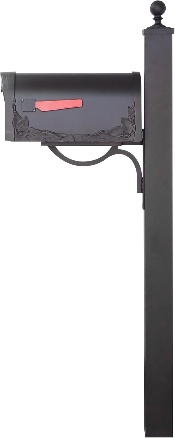 Special Lite Floral Curbside Mailbox with Springfield Post - Black Aluminum Mailbox with Direct Burial Post - SCF-1003_SPK-710-BLK