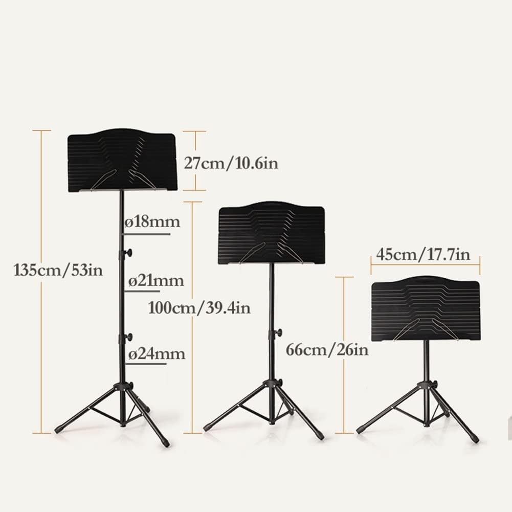 2 in 1 Dual-Use Folding Sheet Music Stand, Tripod Base Adjustable, Orchestral Music Holder, Maximum Load 4kg, for Guitar Violin Etc,