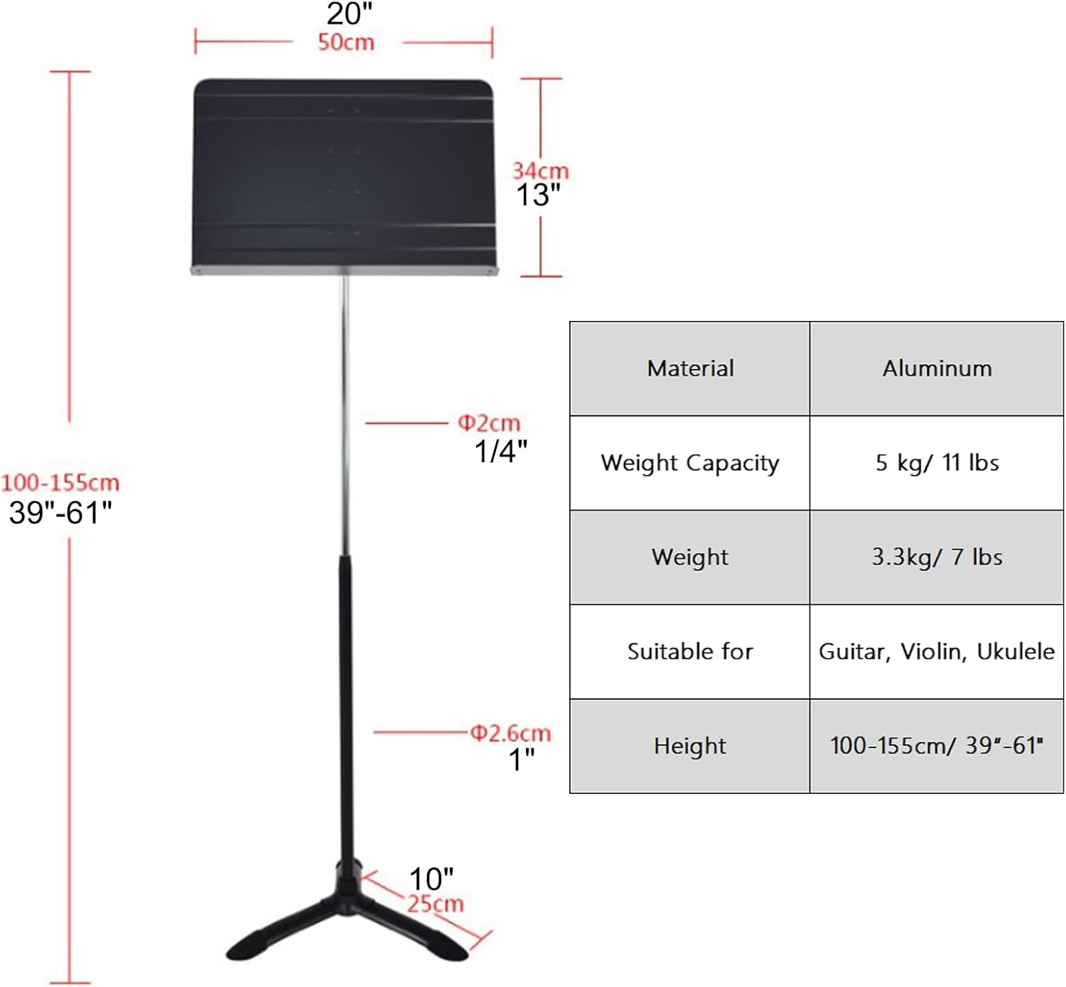 Extra Tall Sheet Music Stand, Lightweight Black Aluminum, Floor Standing Sturdy Compact Drum Viola Books Holder Support, Adjustable Height
