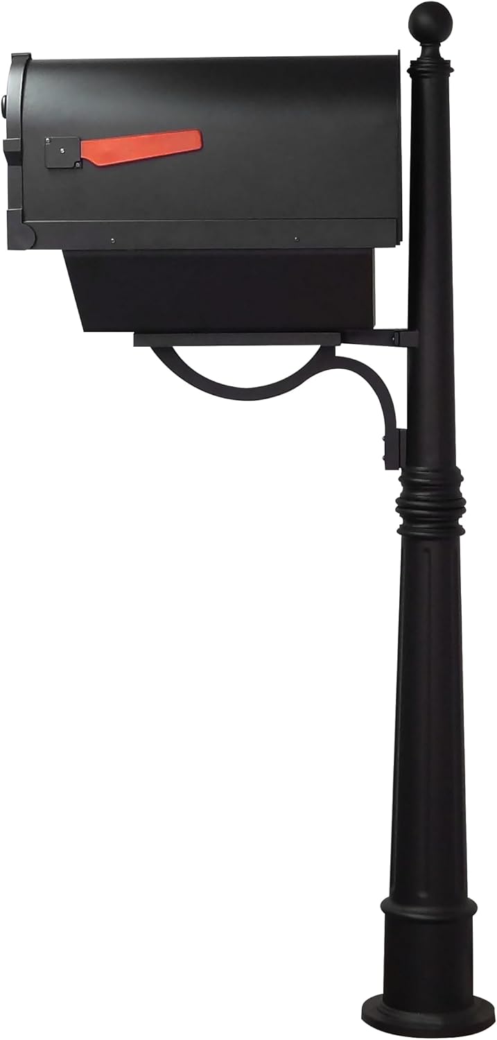 Special Lite Savannah Curbside Mailbox with Paper Tube with Ashland Post - Black Aluminum Mailbox with Post - SCS2014-SPK600-BLK