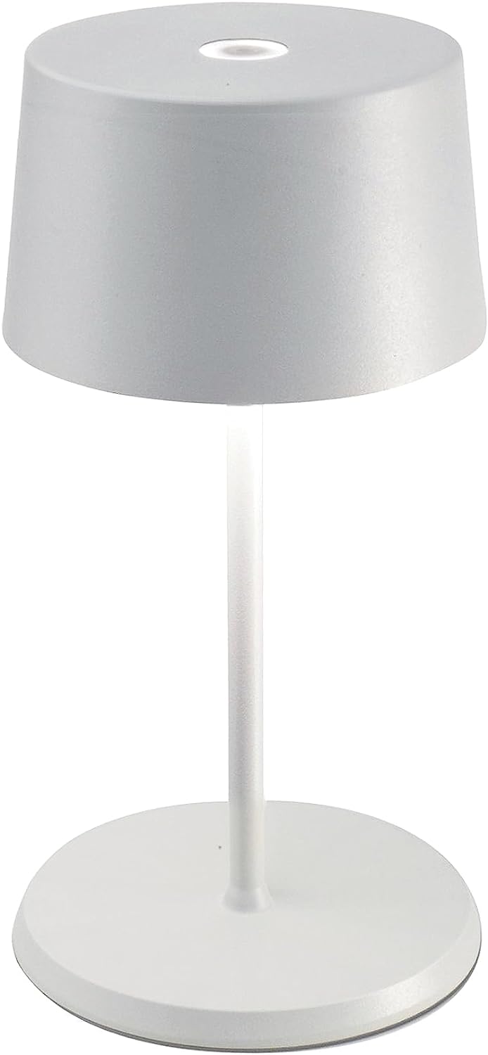 Zafferano, Olivia Mini Lamp, Portable and Rechargeable Table Lamp with Touch Controls, Suitable for Indoor and Outdoor, Dimmer, 2200-3000 K, Height 8.7 Inches, White Color