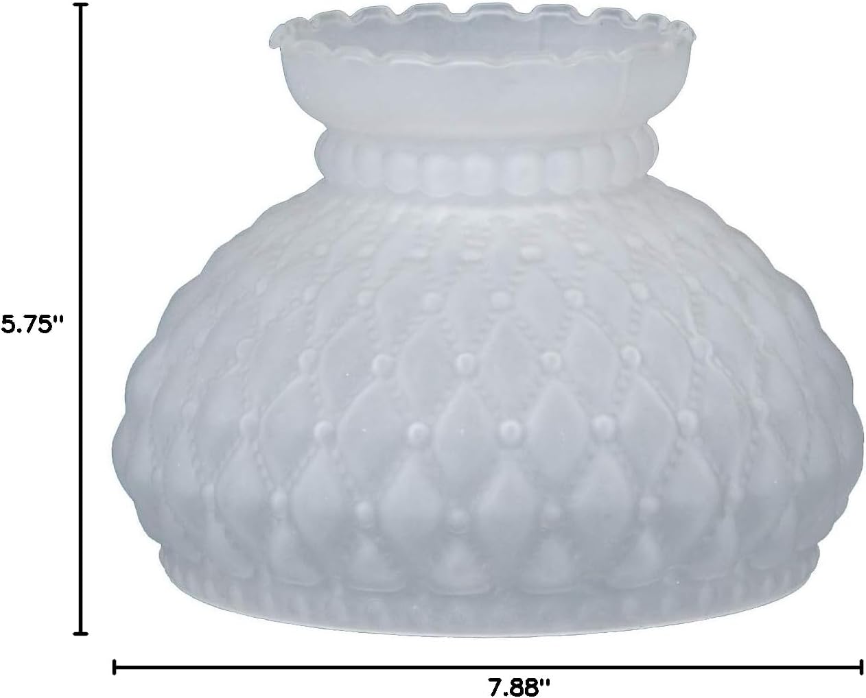 B&P Lamp® 7 Inch Fitter Satin (Frosted) Glass Diamond Quilted Pattern Student Shade with Crimped Top for Vintage and Antique Style Globes