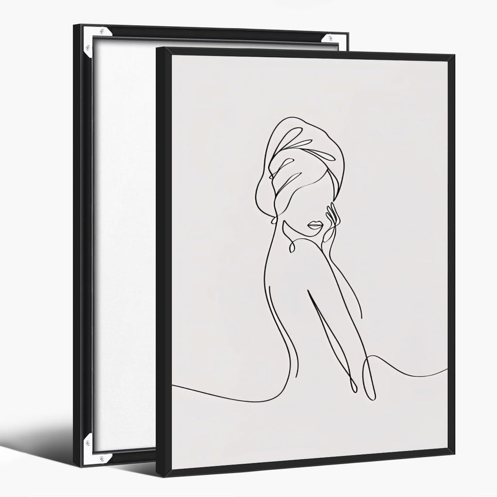 Trendy Female Sketch Wall Art Elegant Home Artwork Decor Minimalist Black and White Body Line Painting Poster Abstract Canvas Print Wall Decor for Bedroom Washroom Bathroom black framed20x30inch