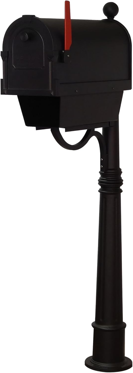 Special Lite Savannah Curbside Mailbox with Paper Tube with Ashland Post - Black Aluminum Mailbox with Post - SCS2014-SPK600-BLK