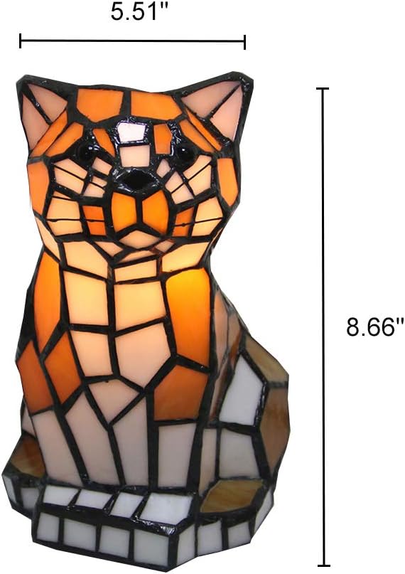 Lighting Tiger Shape Tiffany-Style Night Light with White & Yellow Glass Shade Animals Desk Lamp 1 Light Cute Bedside Lamp for Children Bedroom Kid's Room