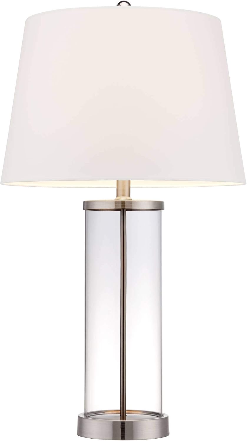 360 Lighting Modern Coastal Style Table Lamps 26' High Set of 2 Fillable Clear Glass Steel Metal White Empire Fabric Shade for Living Room Bedroom Beach House Bedside Nightstand Home Office