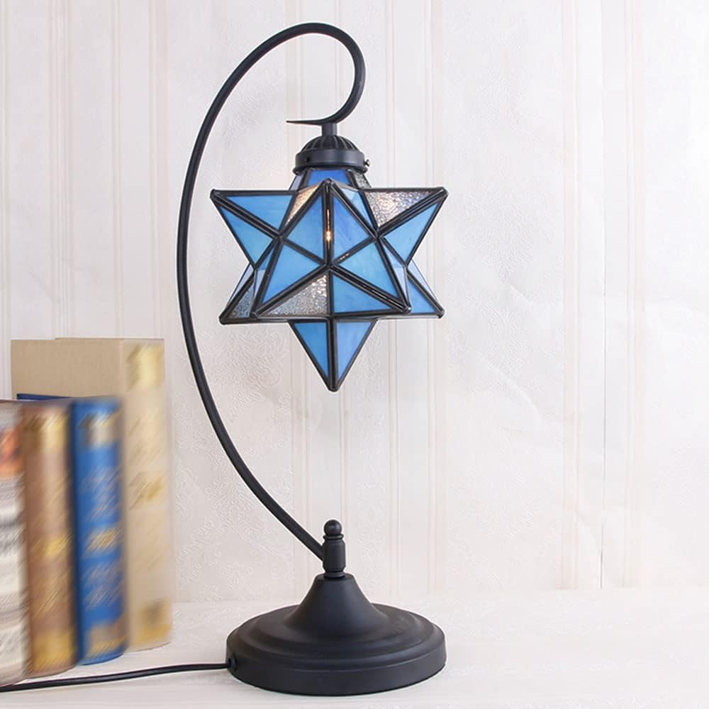 Glass Table Lamp Creative Star Table Light Modern Indoor Desk Light with Plug Bedroom Living Room Hotel Office Table Lamp Bedside Lights Black Metal Base