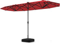 Tangkula 13FT Double-Sided Solar Patio Umbrella, Extra-Large Outdoor Twin Umbrella with 36 LED Lights, Vented Top, Crank Handle, 12 Ribs, Weighted Base Included for Backyard Poolside Deck (Wine)