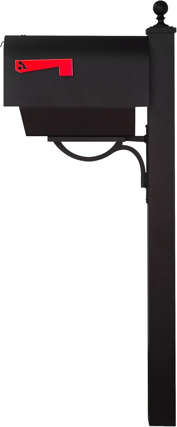 Special Lite Titan Steel Curbside Mailbox with Paper Tube with Springfield Post - Black Aluminum Mailbox with Post - SCH2016S-SPK710-BLK