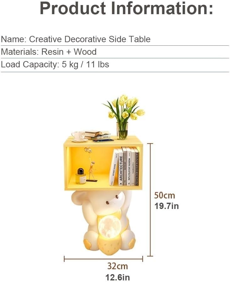 Decorative Bedside Table with Moon Lamp, Cute Nightstand with USB Charging, 3-Colour Adjustable Lighting, Small End Table with Open Storage Shelf(Purple)