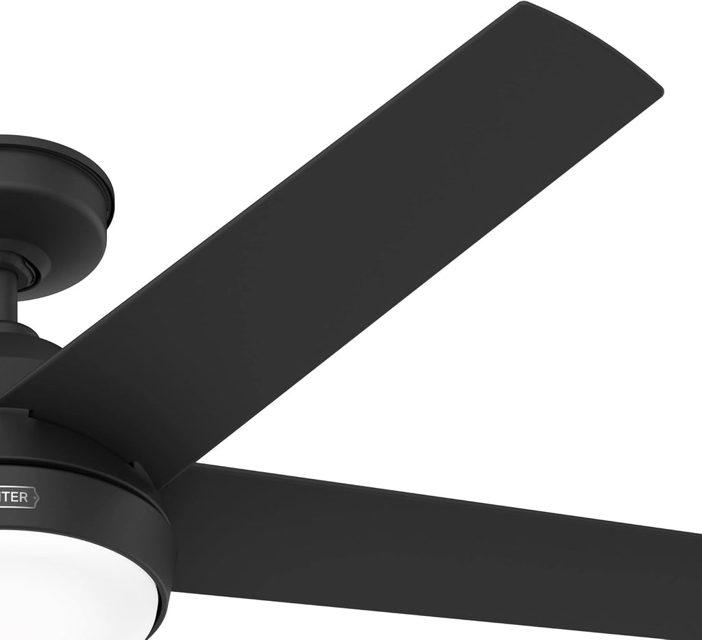 Hunter Skyflow 52 inch Indoor/Outdoor Ceiling Fan with Light and Wall Control, Matte Black Ceiling Fan, 3 Speed WhisperWind Motor, 52589, for Coastal Patios, Pergolas, Bedrooms, or Living Rooms