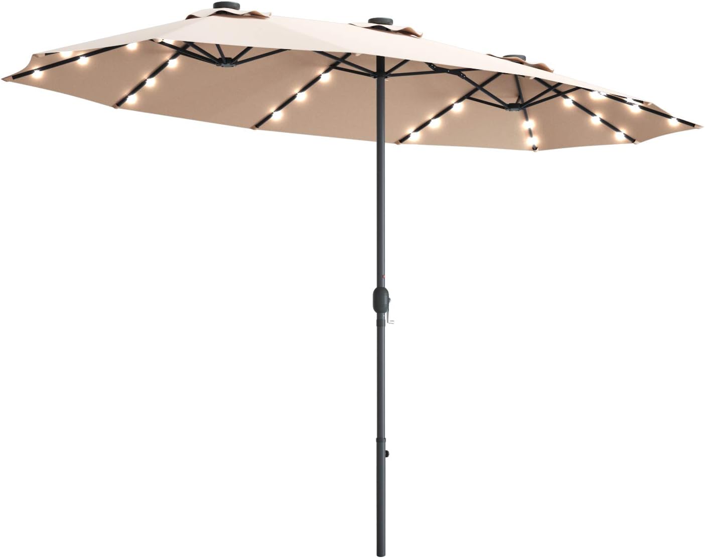 Tangkula 15 Ft Double Sided Patio Umbrella with Solar Lights, Extra Large Rectangle Outdoor Umbrella with 36 LED Lights & Crank Handle for Deck, Poolside, Garden, Backyard (Beige)