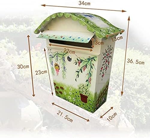 Outdoor Lockable Rustic Color Painting Patterns Metal Iron Mailbox Letter Holder Letterbox Post Box Home Garden Decoration(Color:Color 1)