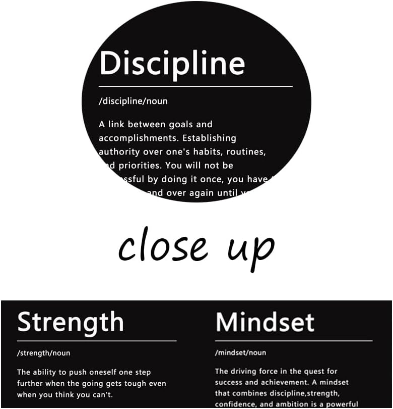 Canvas Painting Wall Art Success Quote Motivational Wall Art Strength Discipline Mindset Noun 3 Pieces Black Poster Positive Inspirational Framed Artwork Prints Picture for Home Office[72''Wx 36''H]