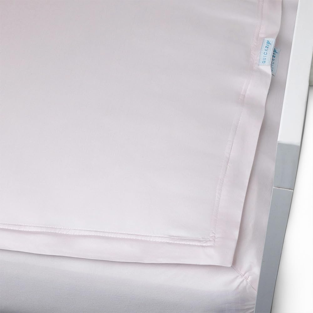 QuickZip Crib Sheet Set - Faster, Safer, Easier Baby Crib Sheets - Includes Blush Wraparound Base & 3 Zip-On Crib Sheets – Blush 100% Cotton - Fits All Standard Crib Mattresses