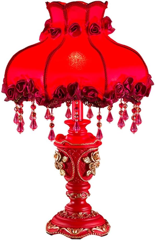 Elegant Table Lamp with Fabric Lampshade, Antique Flower Decorative Bedside Desk Lamp, Rose Decoration Night Light for Bedroom Nightstand
