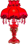Elegant Table Lamp with Fabric Lampshade, Antique Flower Decorative Bedside Desk Lamp, Rose Decoration Night Light for Bedroom Nightstand